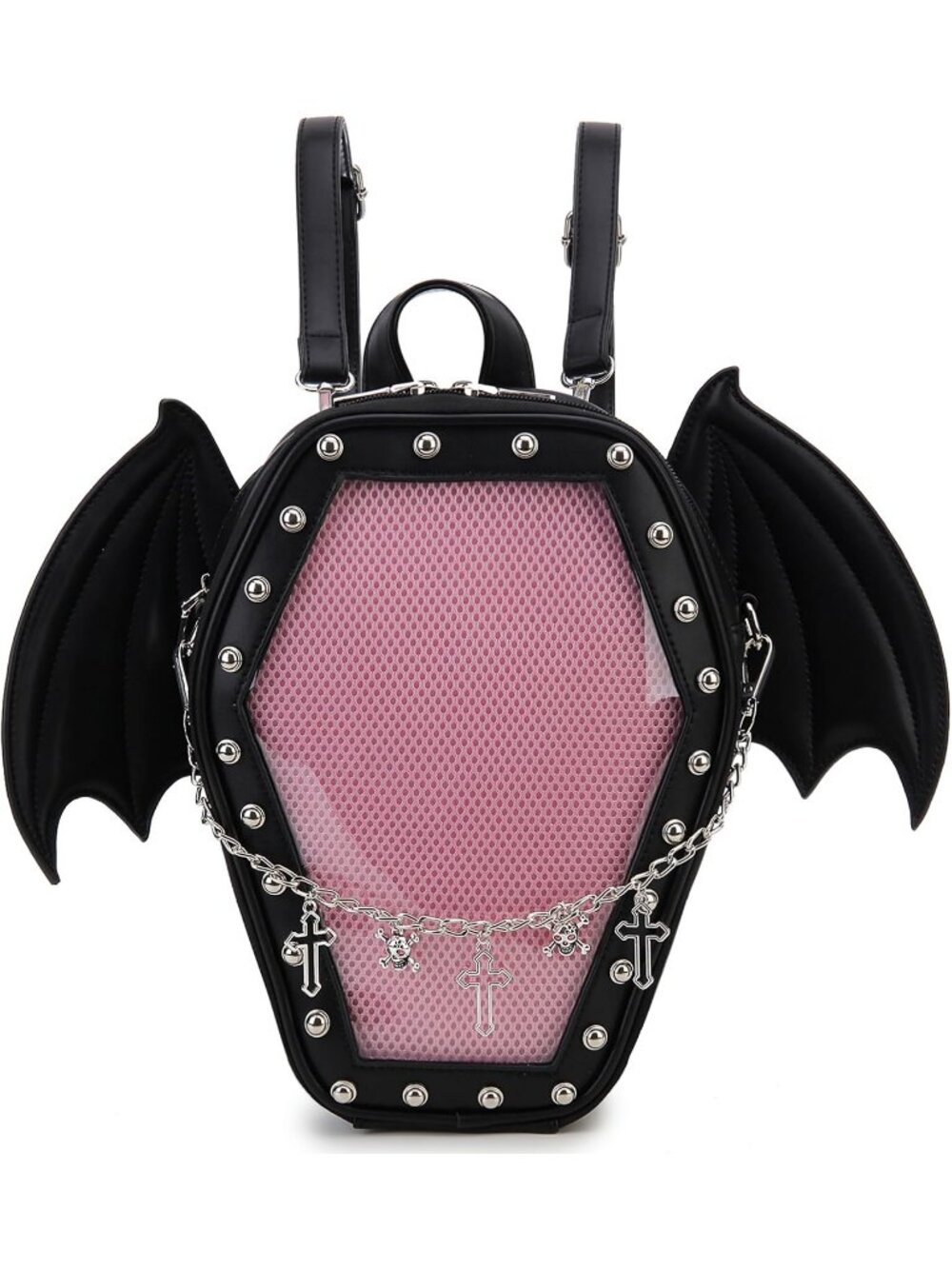 Women’s Pink Wing Gothic Coffin Purse Halloween PIN Imported Backpack Bag